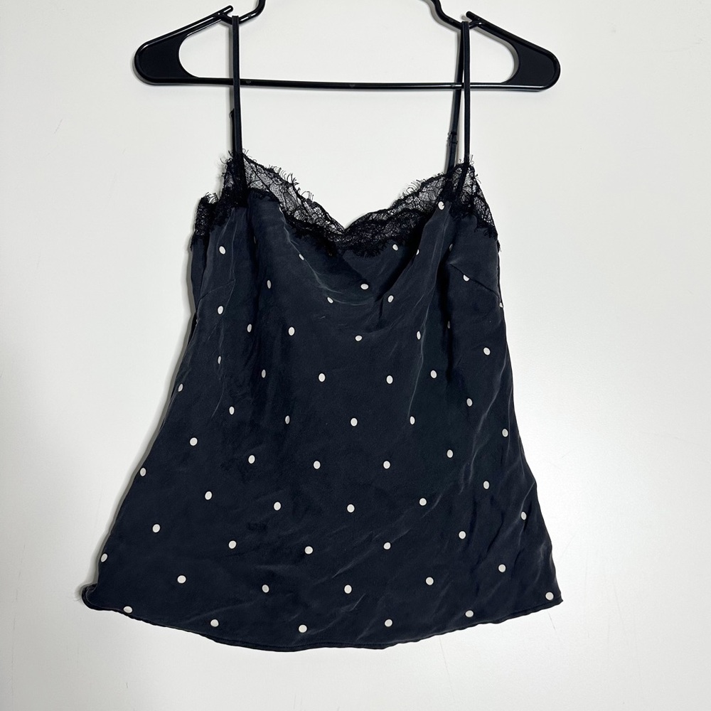 Anine bing silk black polka dot lace trim Monroe camisole - Picture 3 of 6